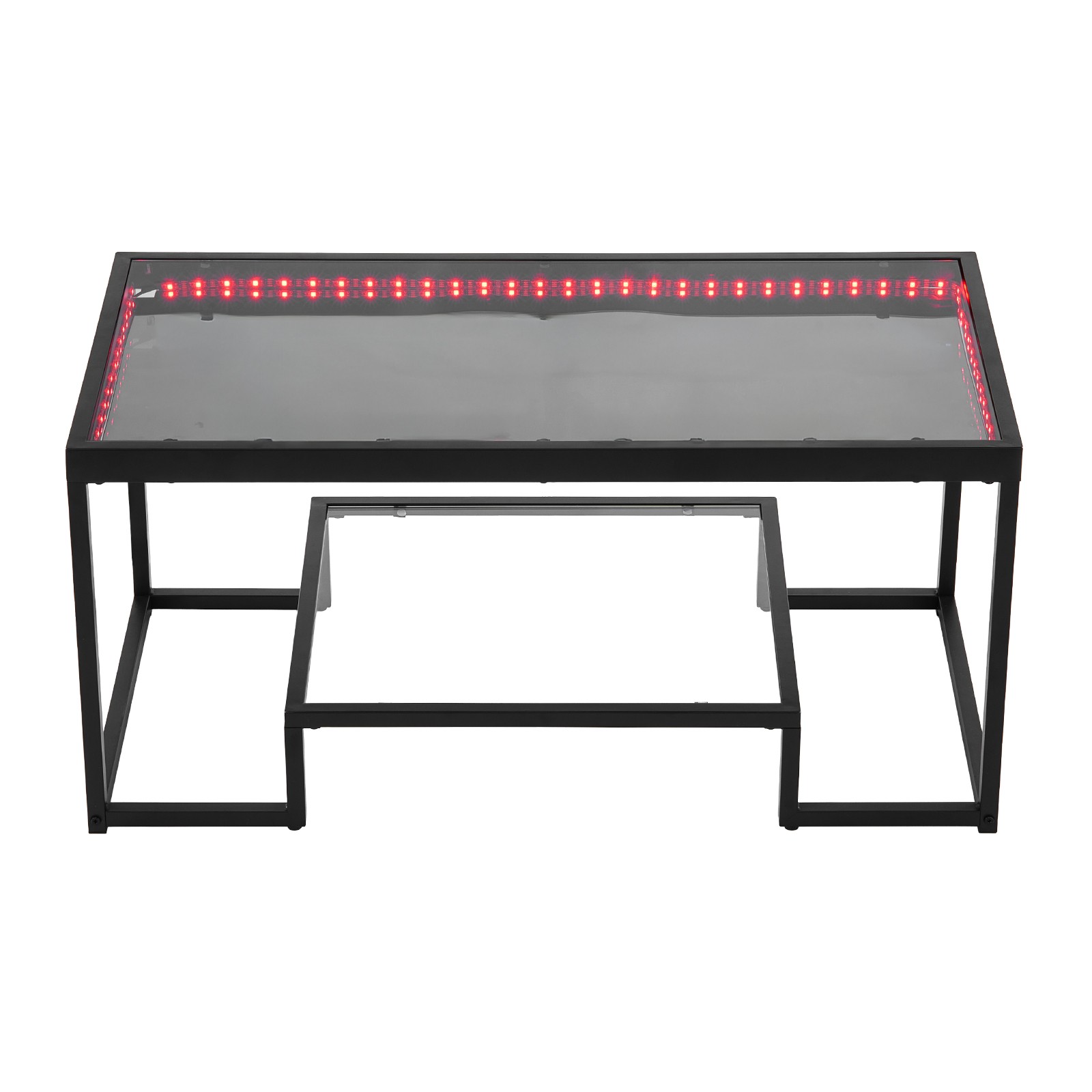 Uimoso Tempered Glass Coffee Table with LED Lighting and Rectangular Design