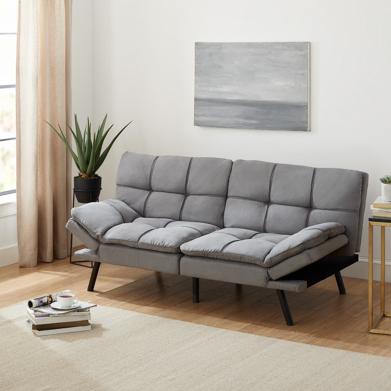 Memory Foam Futon 72In Grey Convertible Sofa Bed Mattress Sleeper