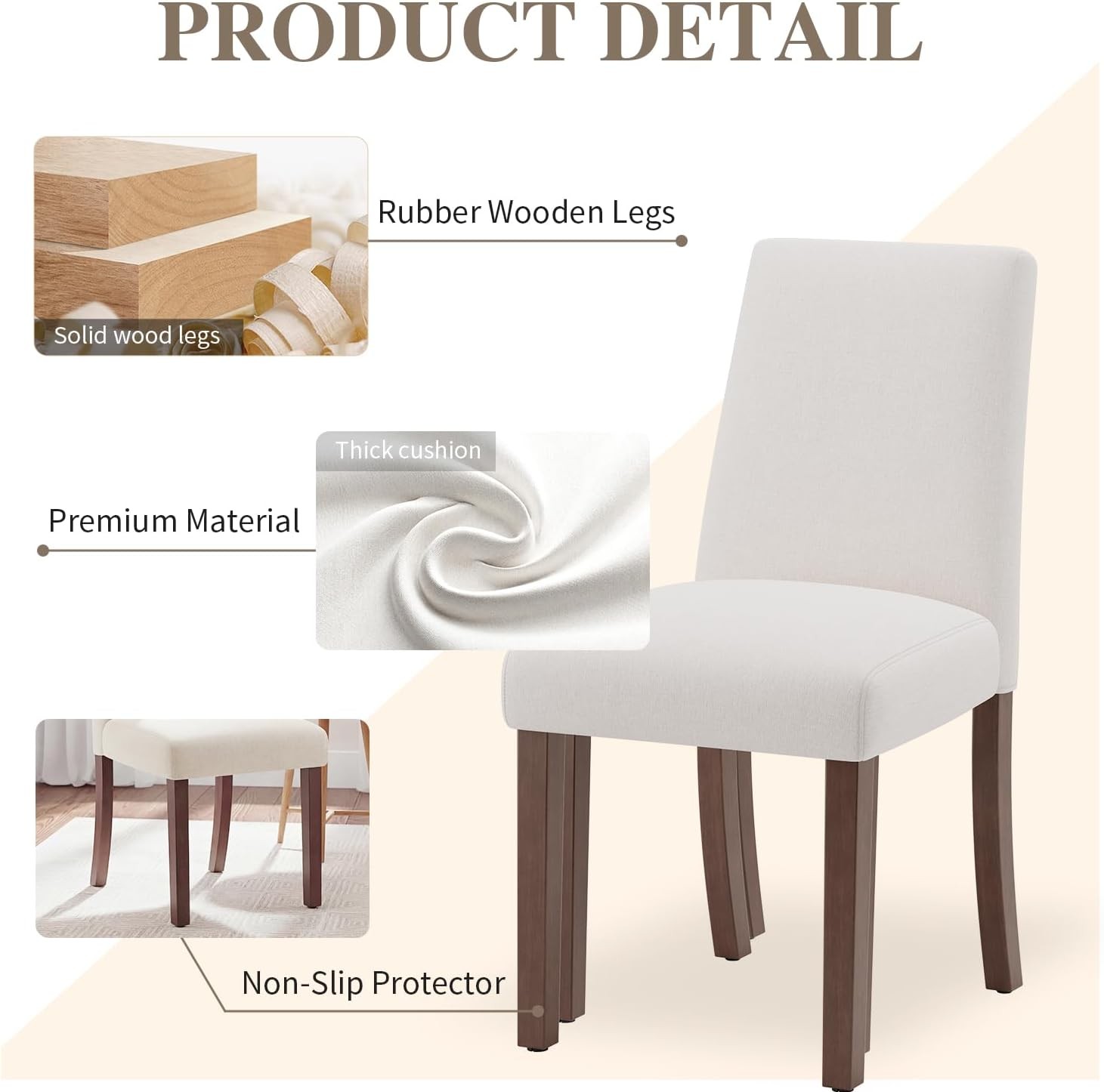 Dining Chairs Set of 4, Modern Dining Room Chairs with Wooden Legs, Upholstered
