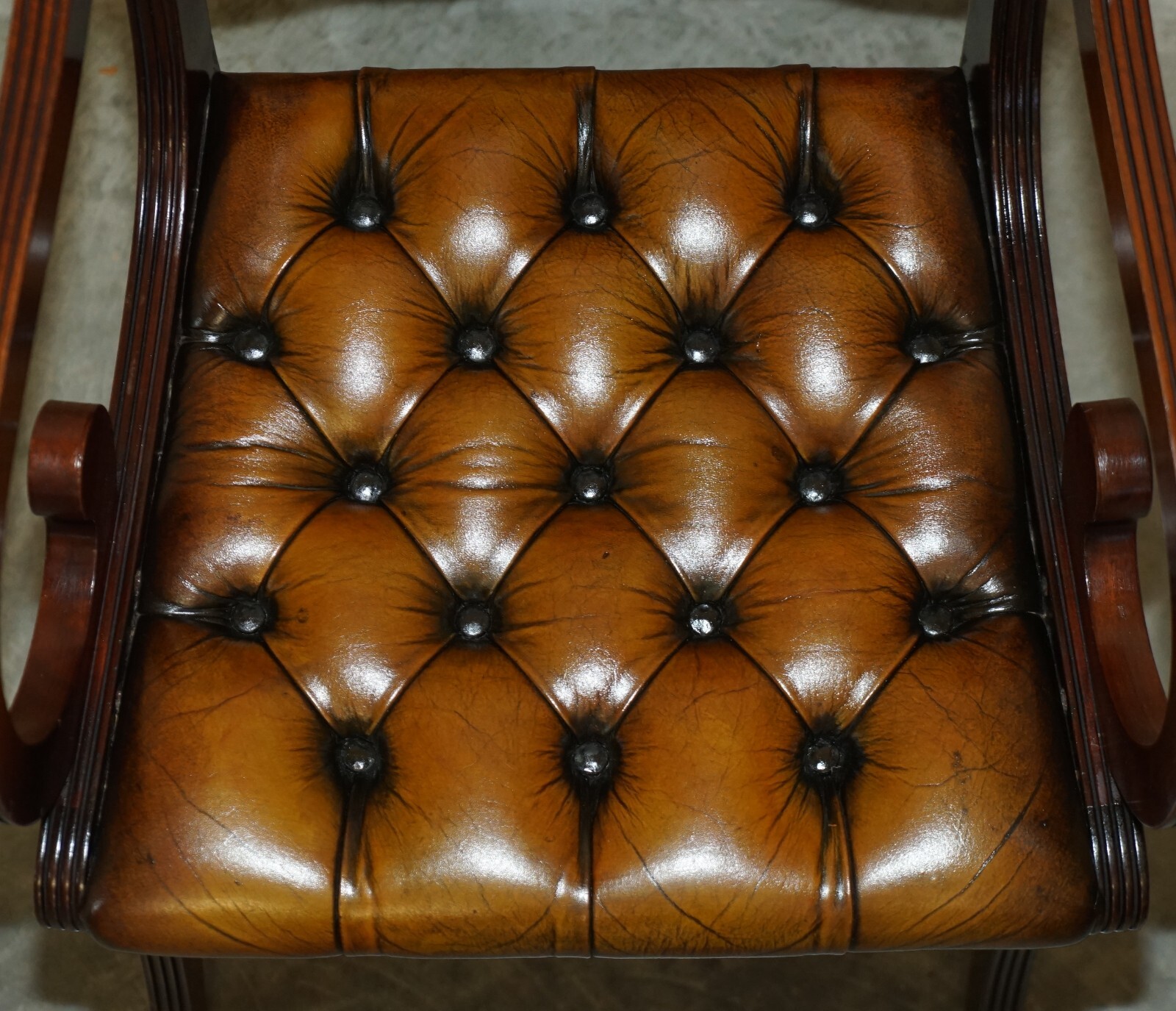 EIGHT VINTAGE MAHOGANY FULLY RESTORED CHESTERFIELD BROWN LEATHER DINING CHAIRS 8