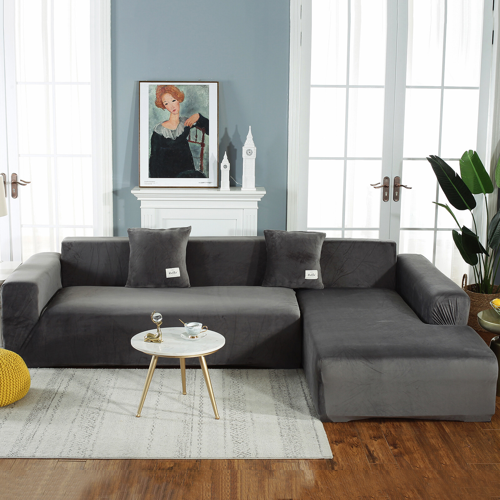 Elastic Velvet Plush Sofa Covers 3+4 Seater Corner Sectional Couch Cover L Shape