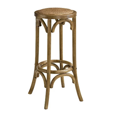 Rae Rattan Seat Backless Barstool Walnut – Linon: Solid Wood Natural Fiber