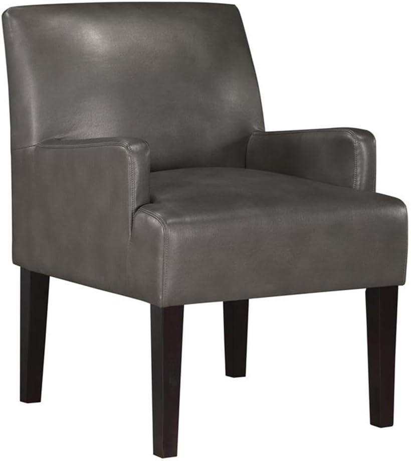 Elegant Pewter Faux Leather Guest Chair with Espresso Accents – Main Street Coll