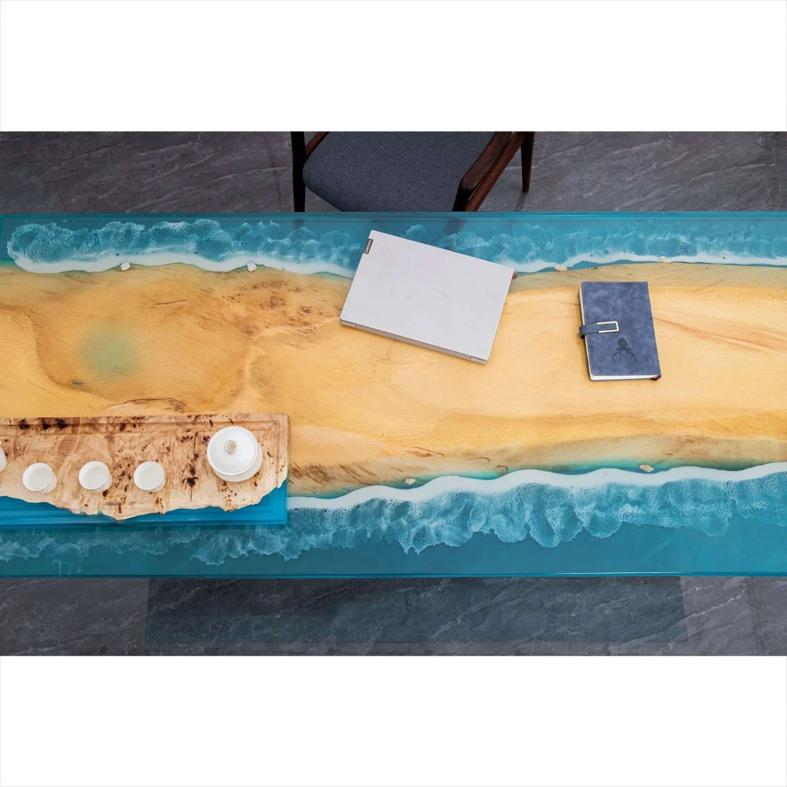 Live Edge Walnut Epoxy River Table top Ocean Blue Resin Handmade River tabletop