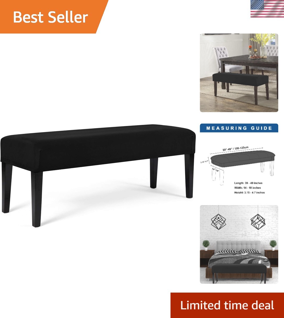 Versatile Black Bench Slipcover – Easy Care Spandex Protector for All Occasions