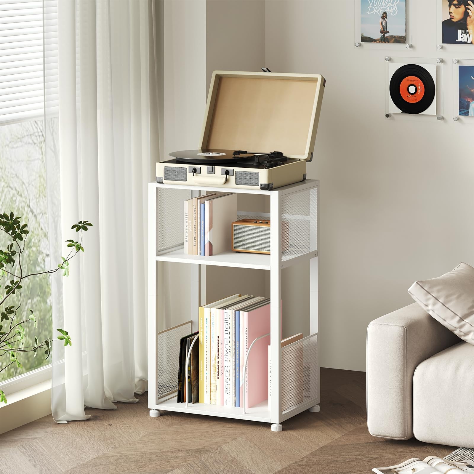 Best DUMOS 3 Tier Side Table, 1 Pack Record Player Stand with Storage Up to 100