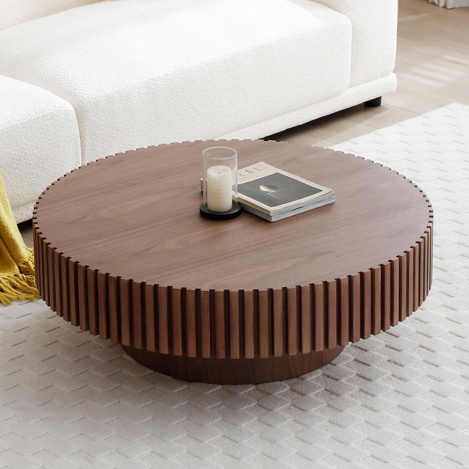 39.37″ Round Coffee Table Handcrafted Relief Sturdy Pedestal Tea Table
