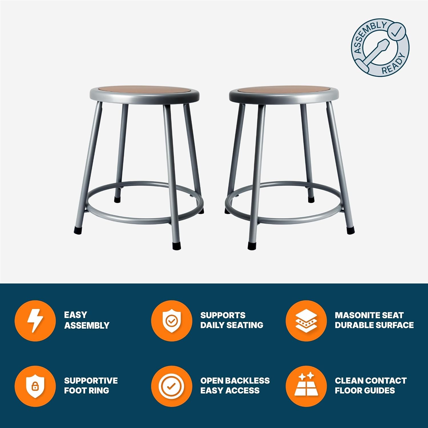 OEF6218-KD Assembly Required Commercial Steel Round Stool with Masonite Wood