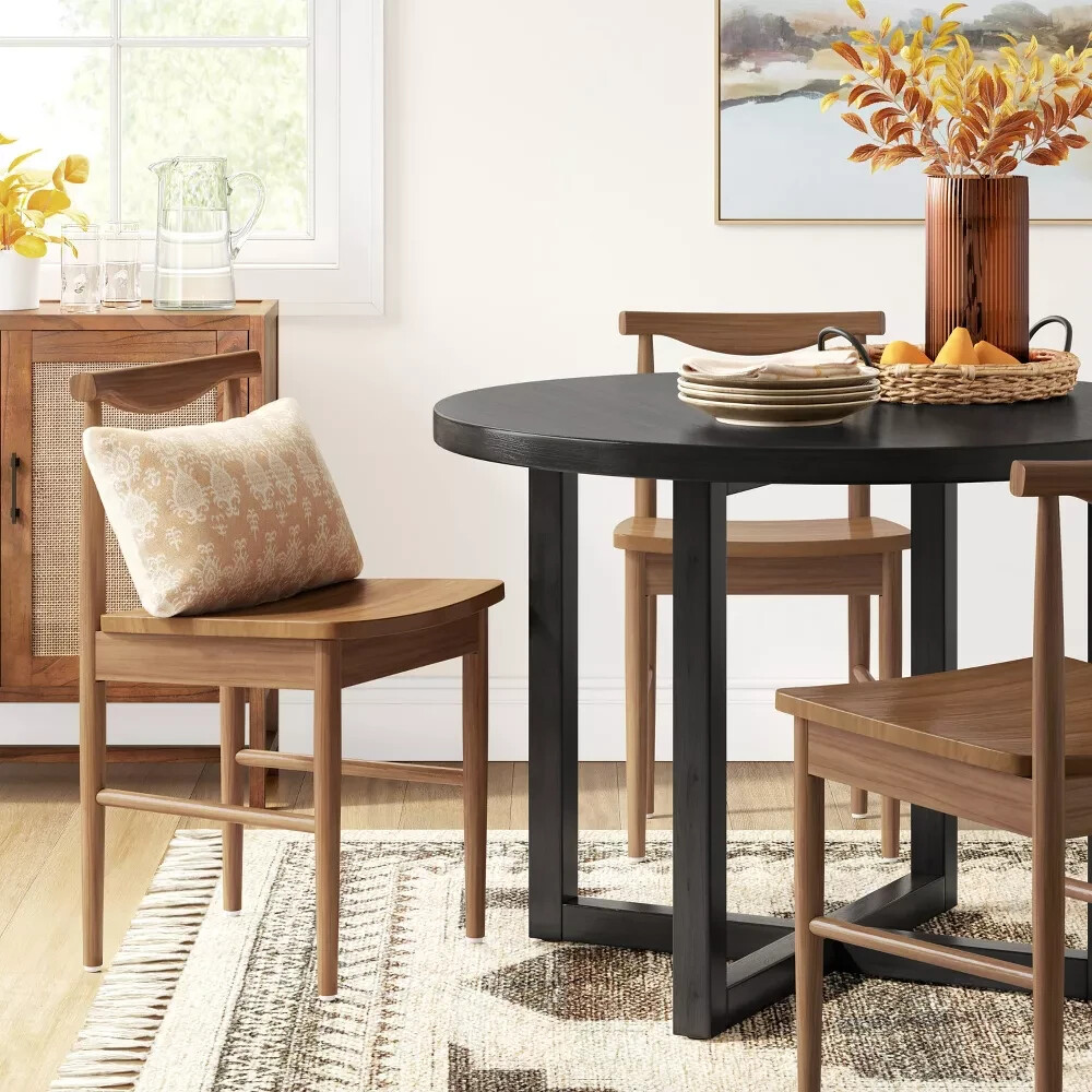 Keener All Wood 42″ Round Dining Table Rubberwood – Black