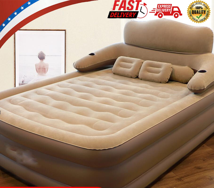 Inflatable High Raised Double King Size Air Bed Mattress with Pump & Pillow Set