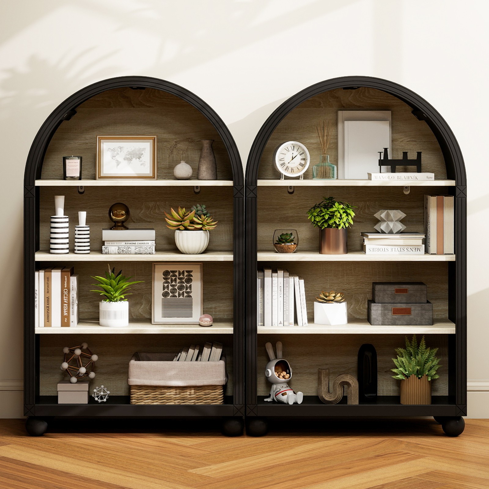 Arched 4-Tier MDF Storage Cabinet with Metal Frame, 70.5x30x116 cm
