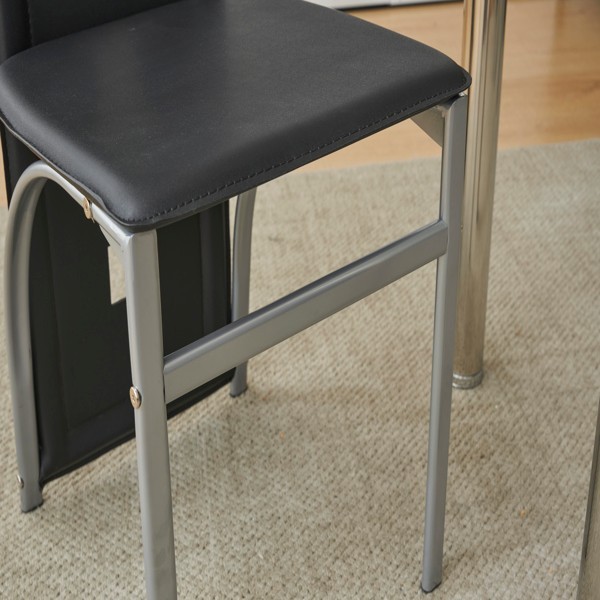 4pcs Long Backrest Square Decoration Pu Leather Dining Chair Electroplating Leg