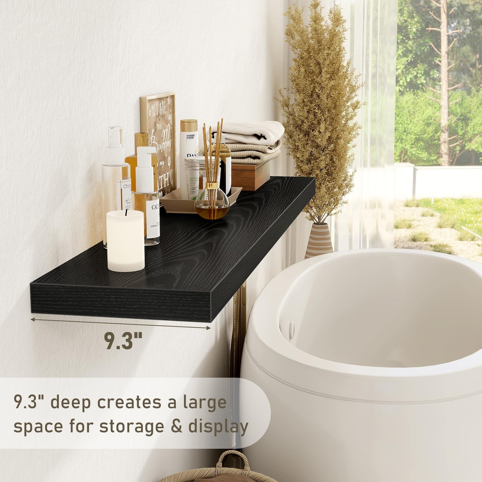 Fun Memories Black Floating Shelves Wall Shelf 48 Inch, 9.3 Inch Deep Floating