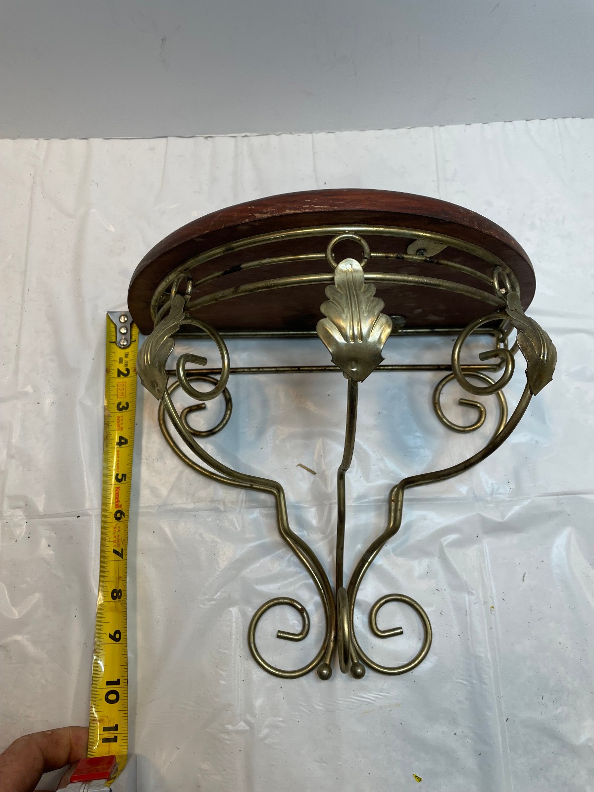 Vintage Wall Shelf Rustic Country Primitive Wood Metal Gold Leaf 10 x 11 x 6.75