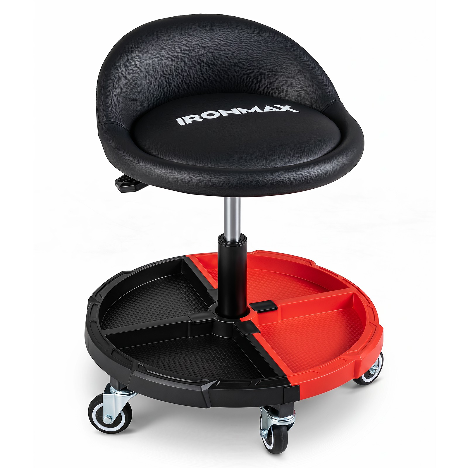 360° Rolling Mechanic Stool w/Tool Storage Tray, Backrest, Lockable Wheels