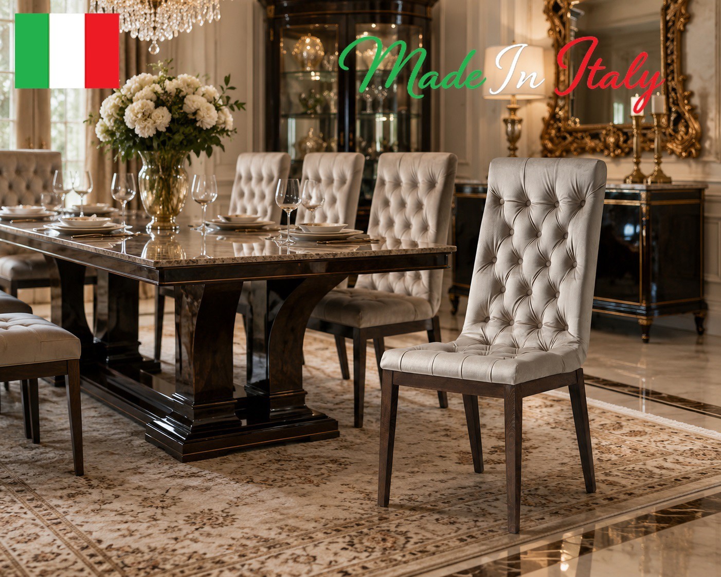 Luxury Tufted High-Back Dining Chair – Upholstered Accent Chair with Solid Wood