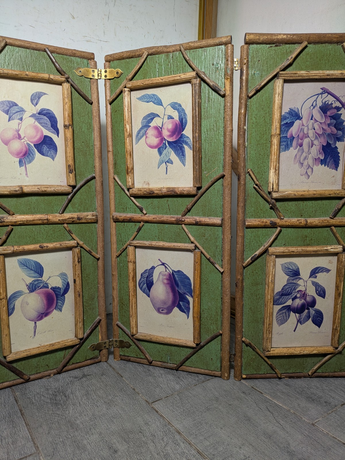 Vintage Rustic Twig Table Top 3-Panel Folding Screen Victorian Boho Chic Asian