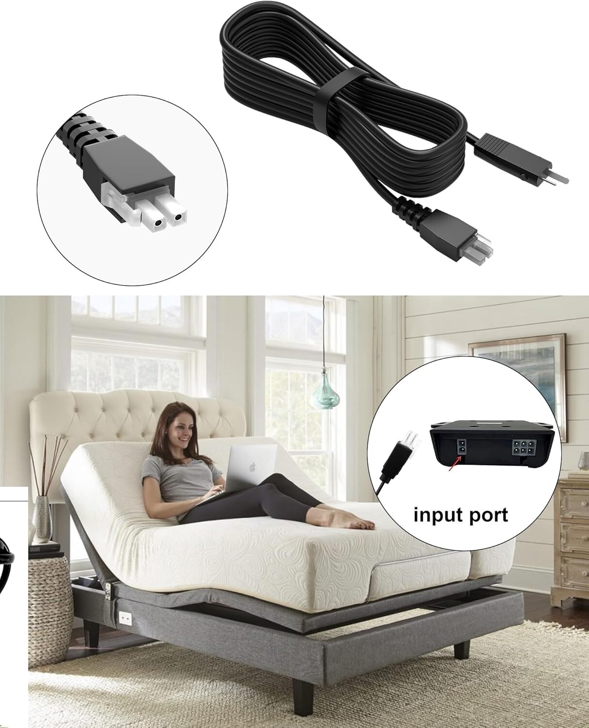 Adjustable Bed Base Input Power Cord Replacement Tempurpedic Power Prong 5ft 29V
