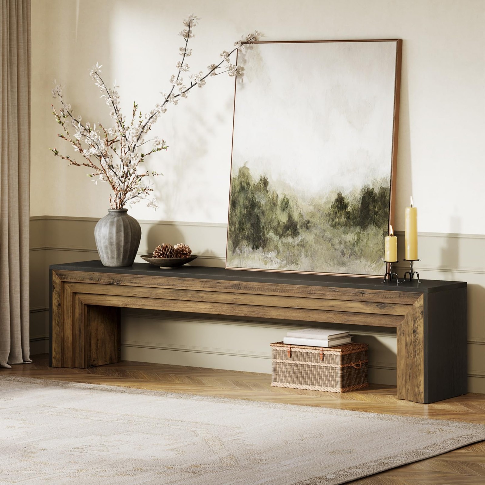 70.9″ TV Stand 75-Inch Long Wood Media Console Heavy-Duty Living Room Brown