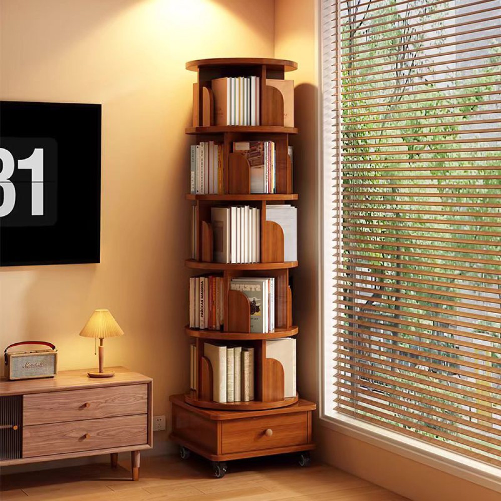 6 Tier Rotating Bookshelf Display Tower Corner Bookcase Storage Rack Small Space