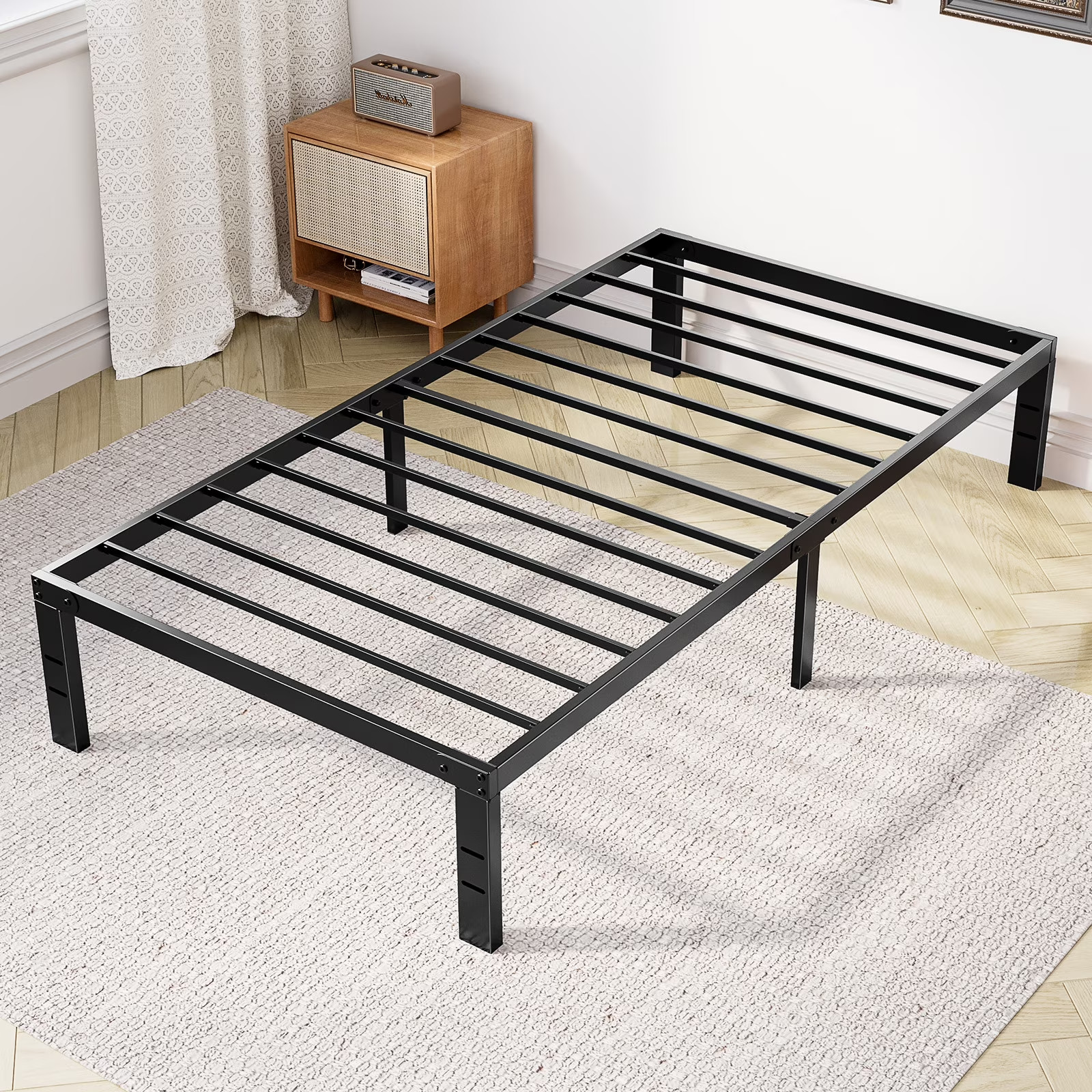 GIANNA Twin Size 14-inch Metal Platform Bed Frame with Under-Bed Storage, Sturdy
