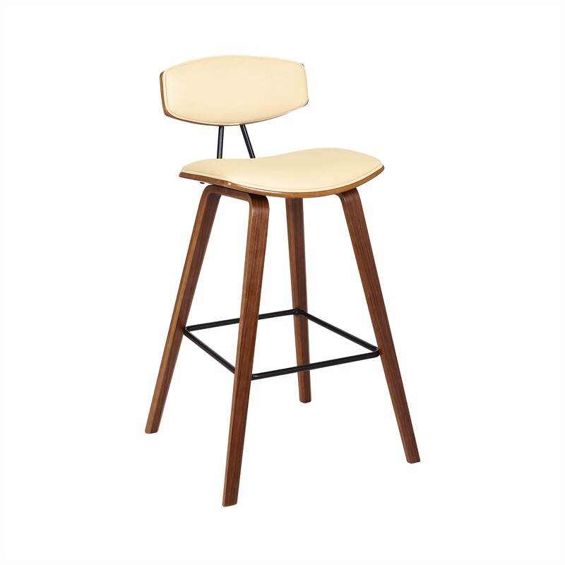 Armen Living Fox 28.5″ Faux Leather & Wood Kitchen Bar Stool in Cream/Walnut