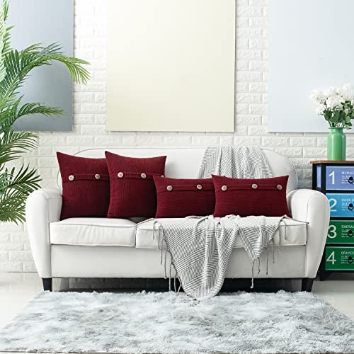Chenille Throw Pillow Covers 12×20 Inch 20″ x 12″ (Pack of 2) Burgundy Red