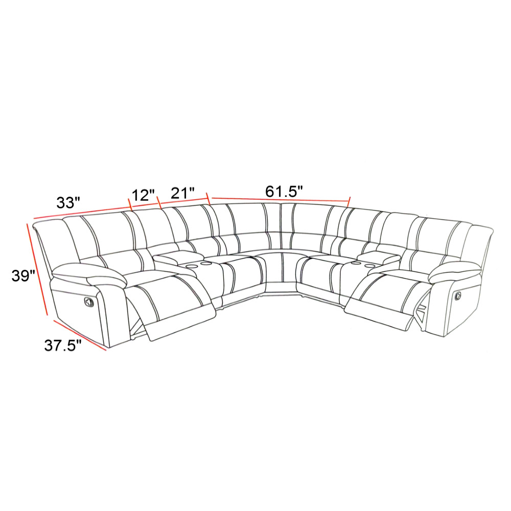 NEW Brown Leather 2-Seater Recliner Sectional w/ 4 Cupholder & 2 Console Storage