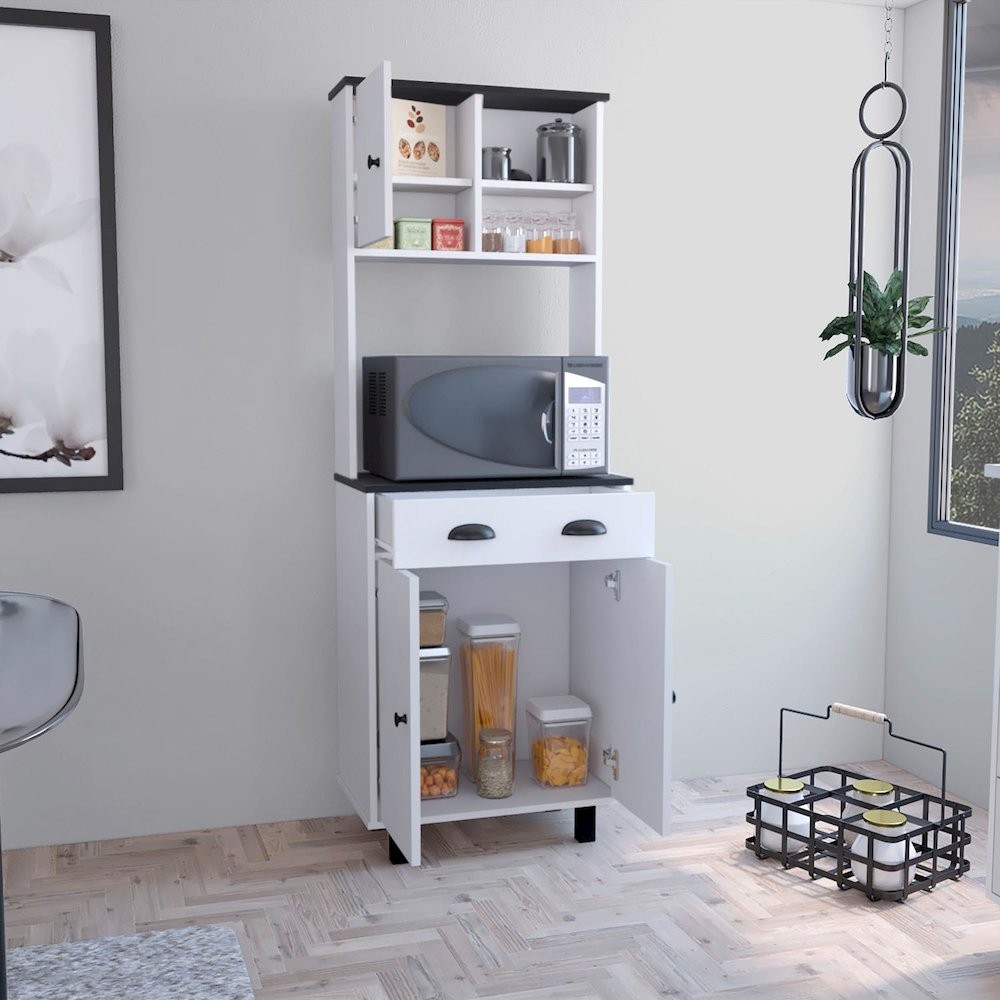 Salen Kitchen Pantry White/Black MDF