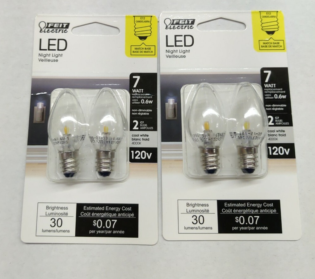Feit Electric Accent LED White Night Light Bulb – BPC7/LED -2 packages (4 bulbs)