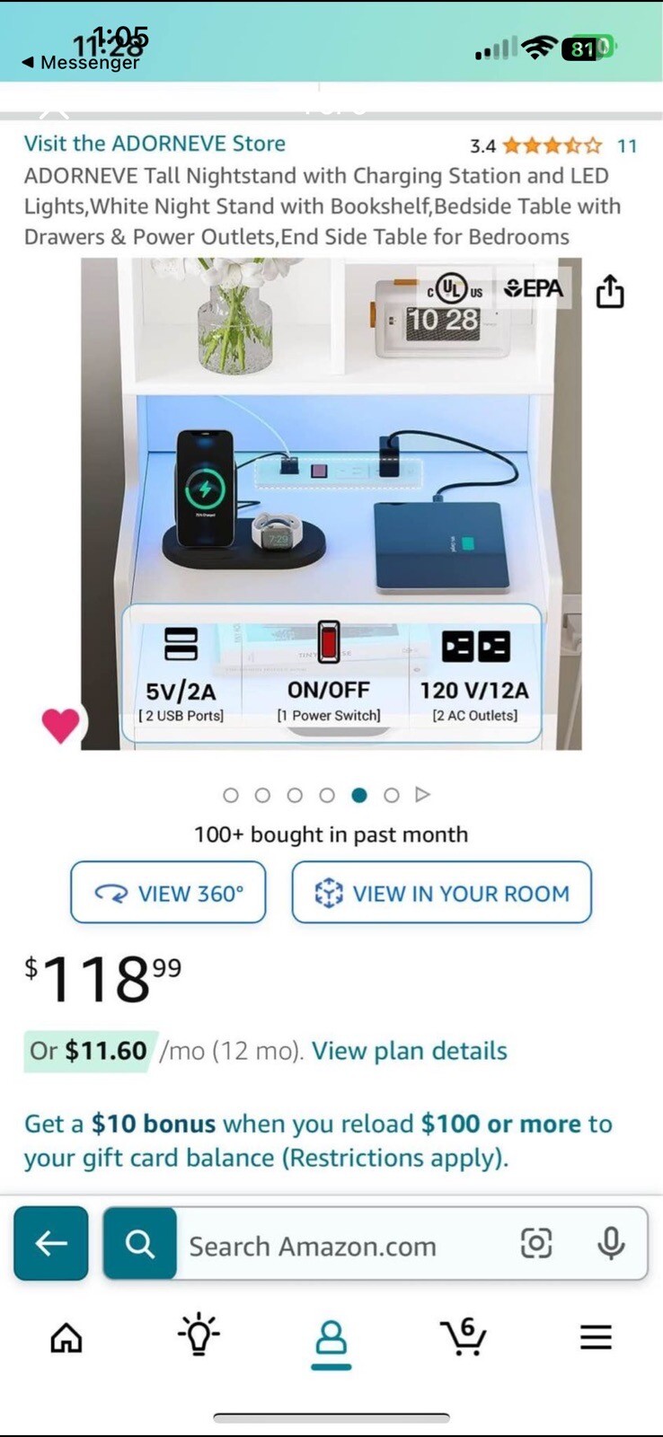 Led Nightstand With Cabinet And Changing Station New In Box