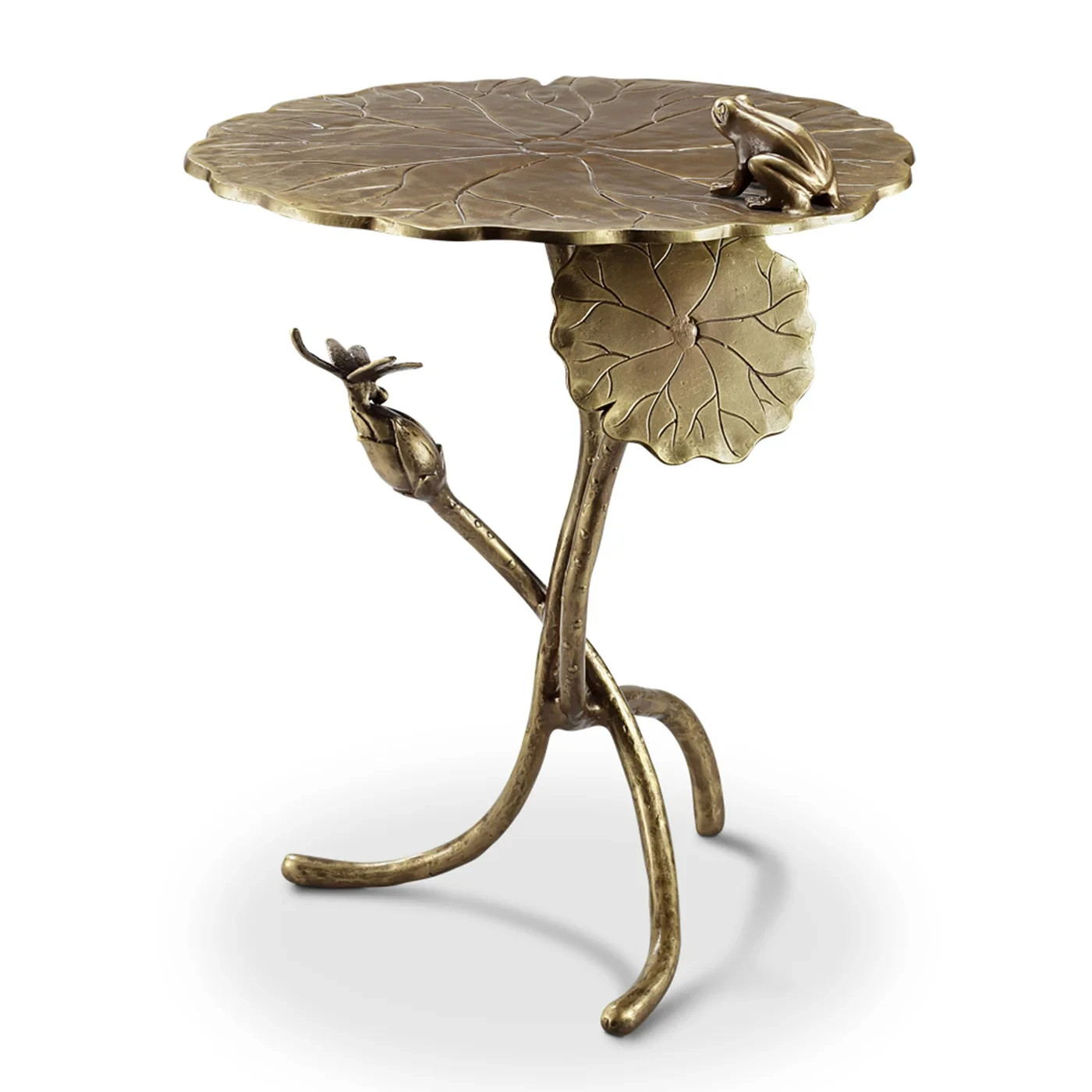Frog Dragonfly End Table Aluminum Glass Whimsical Nature Accent Table Decor