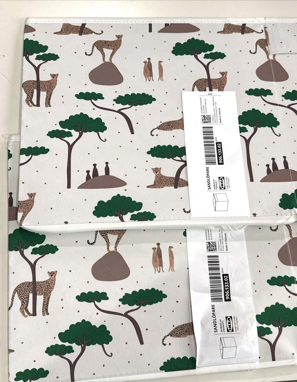 SET of 2 Ikea SANDLOPARE Box, cheetah Box Storage Kids 13x15x13″ New