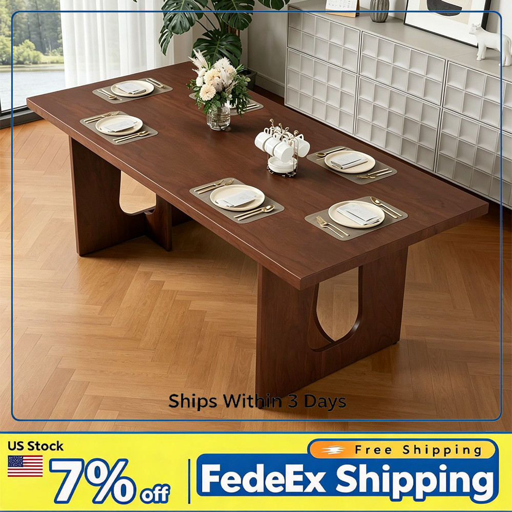 70.9 Inch Long Wooden Dining Table Seats 6-8 Heavy Duty Pedestal Base Kitchen