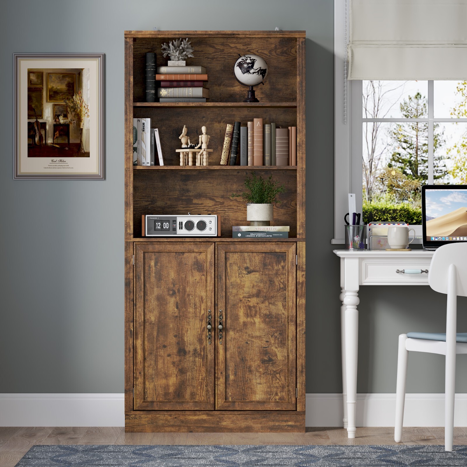 Bookshelves Bookcases with Doors Floor Standing 6 Tier Display Storage Shelf