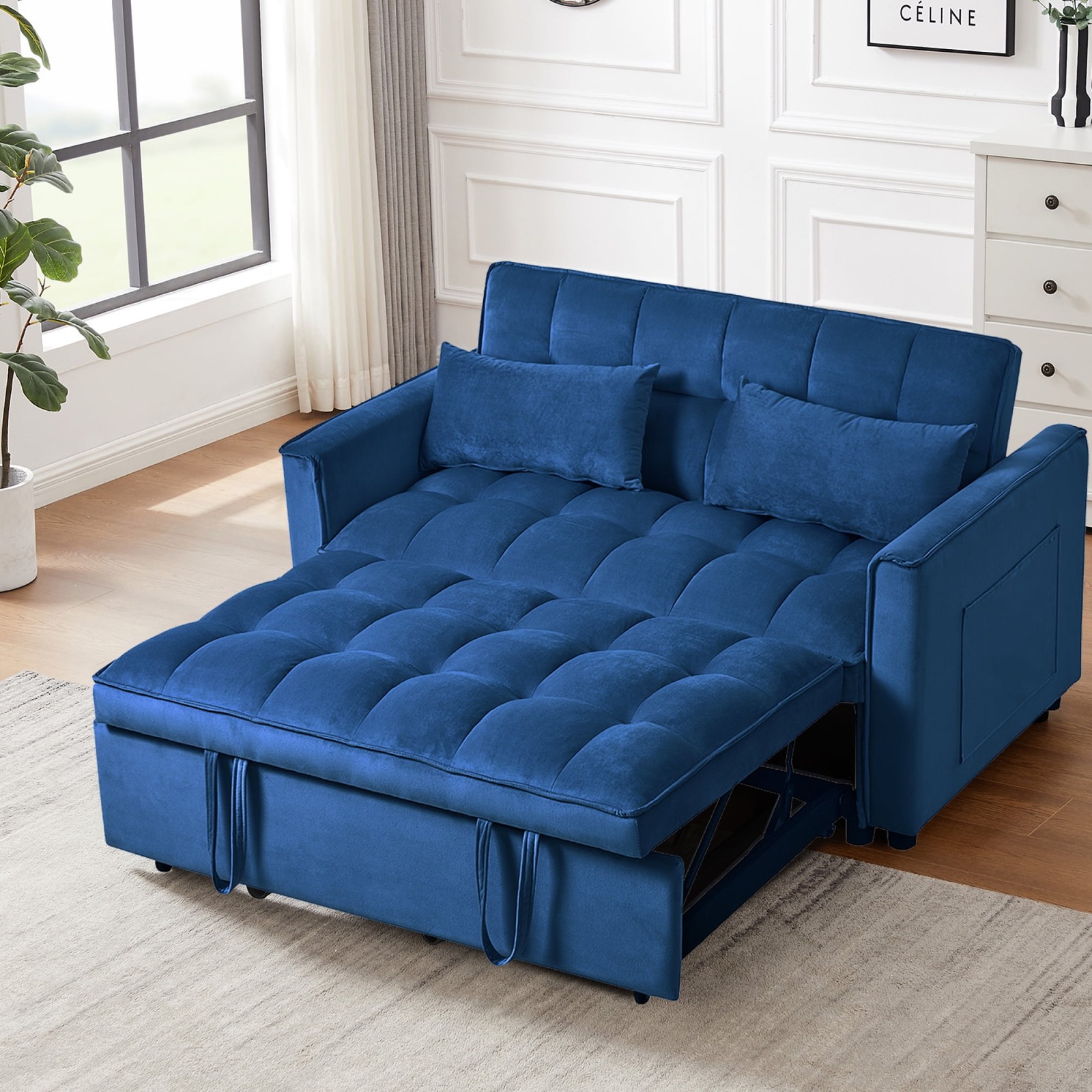 3 in 1 Convertible Sleeper Sofa Pull Out Bed Loveseat Couch Adjustable Backrest