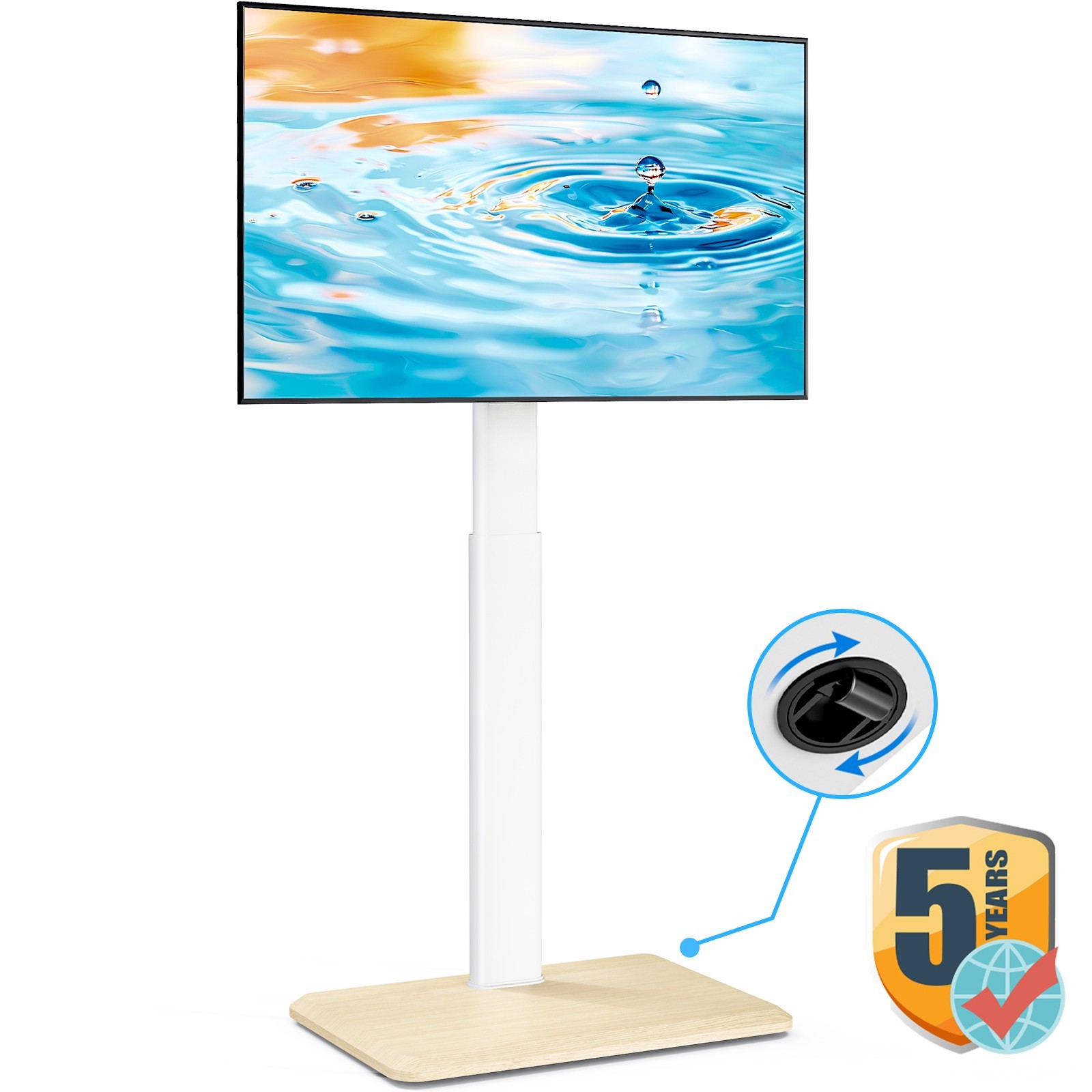 Modern Floor TV Stand for 24-55 inch TVs, Swivel Mount Adjustable Wooden Base