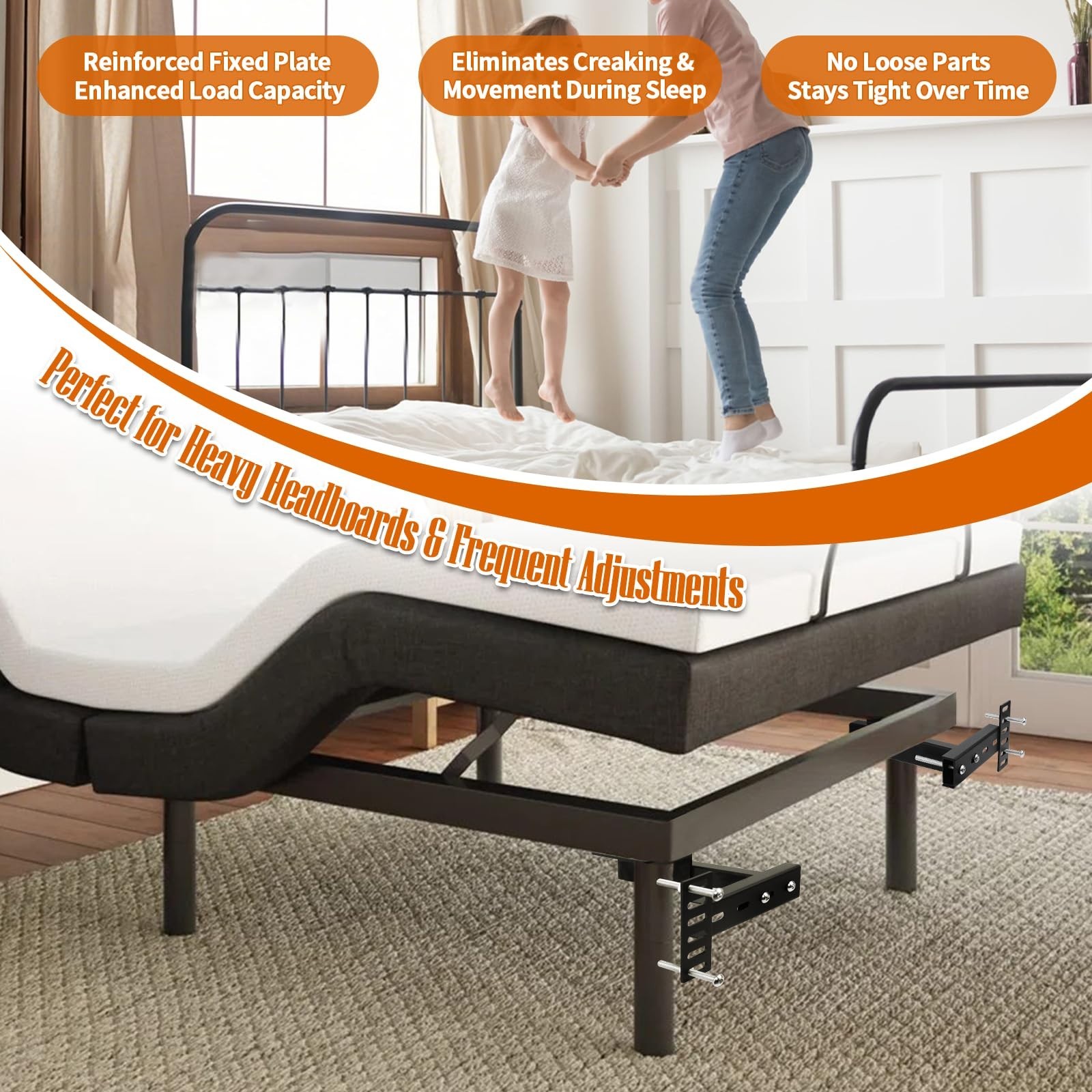 Adjustable Bed Headboard Bracket Kit – Heavy Duty Steel, No Noise, Easy Install,