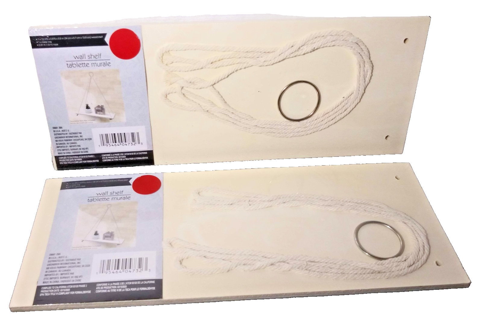 2 Large Decor Hanging Wall Shelves w Rope 13.375×5.25″ Floating Triangle Shelves