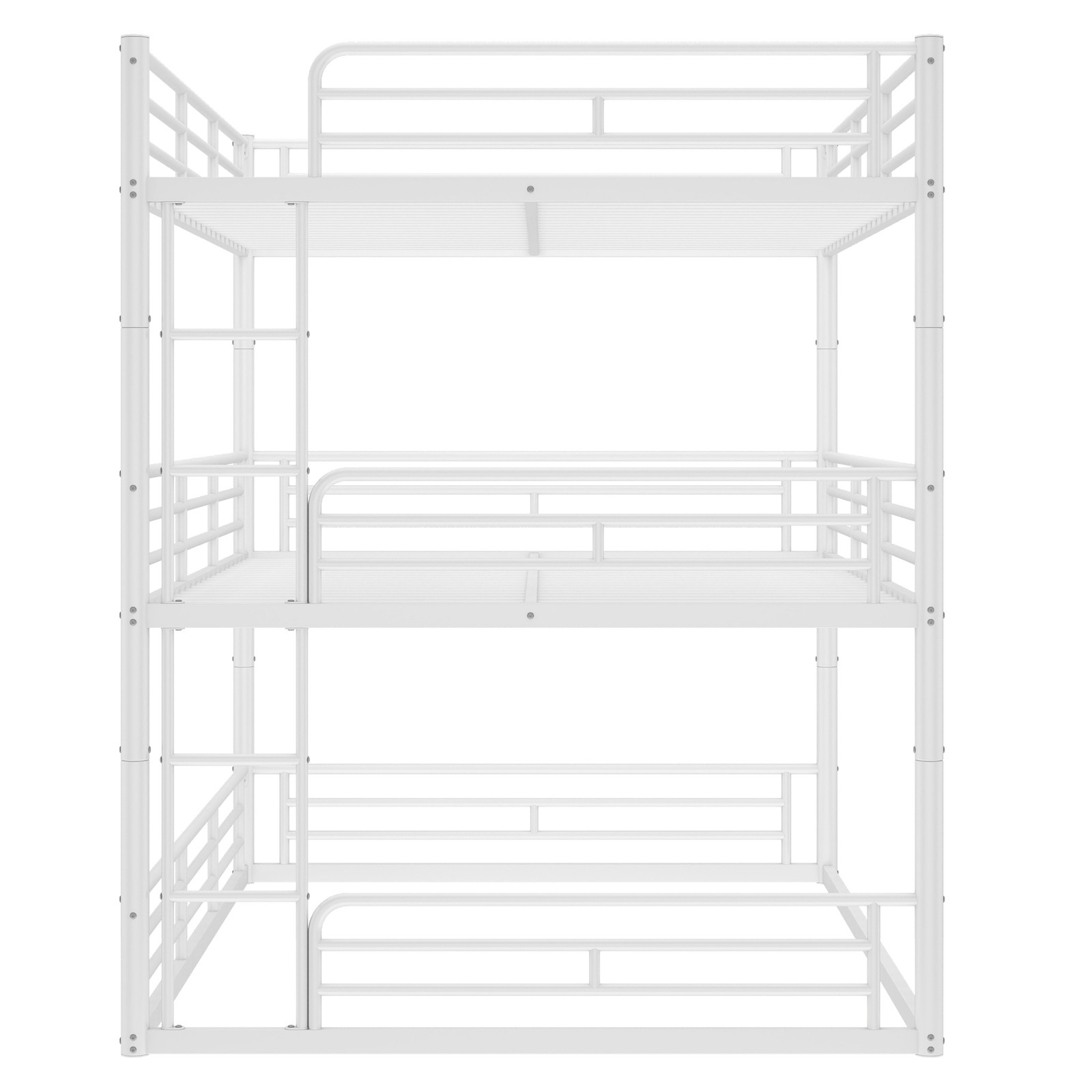 Queen over Queen over Queen Bunk Bed,Metal Triple Bunk Bed with Safety Guardrail