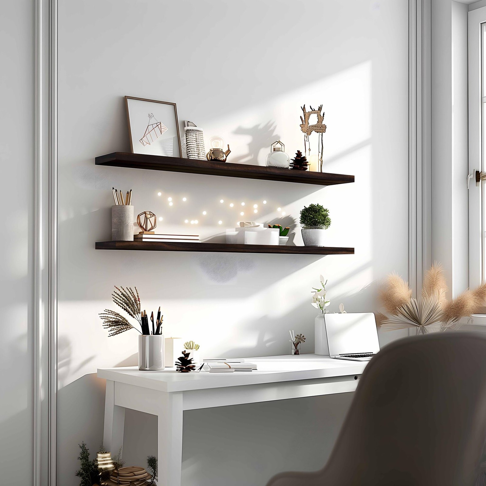 48-inch Wood Floating Wall Shelves Set of 4 Brown for Bedroom