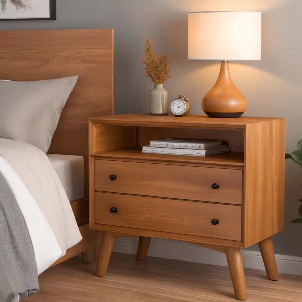 Flynn 2-Drawer Acorn Brown Large Nightstand (26 In. H X 28 In. W X 15 In. D)