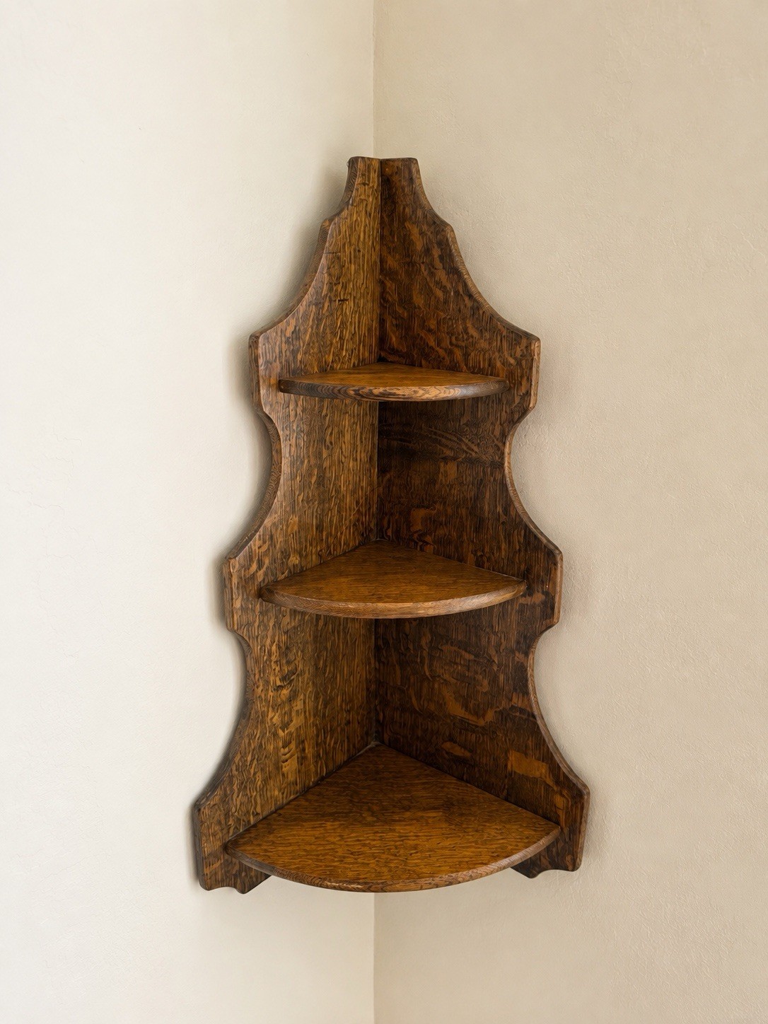 Vintage French Oak Corner Shelf 3 Tiers 20” Tall Cottagecore Farmhouse Decor