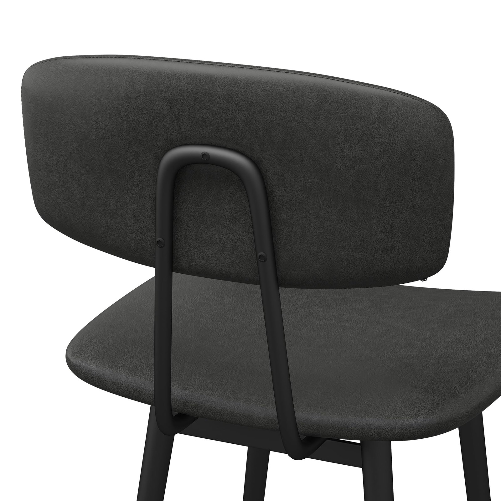 25.6in H Barrel Back Bar Stools Set of 4 Faux Leather Metal Frame Rustic Grey
