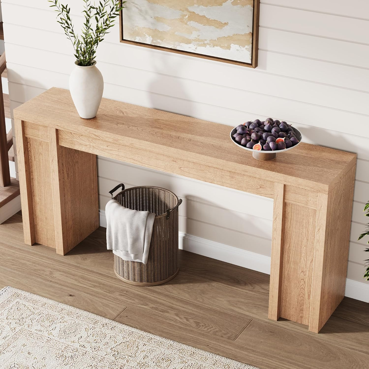 Cherry 70.9-Inch Farmhouse Console Table for Living Room & Entryway Decor