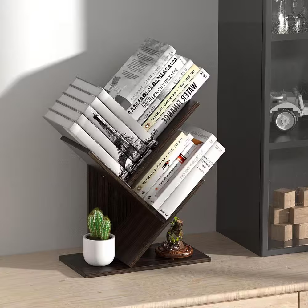 Dark Walnut 11.5 In. X 15 In. Wood Modern 3-Tier Desk Display Shelf