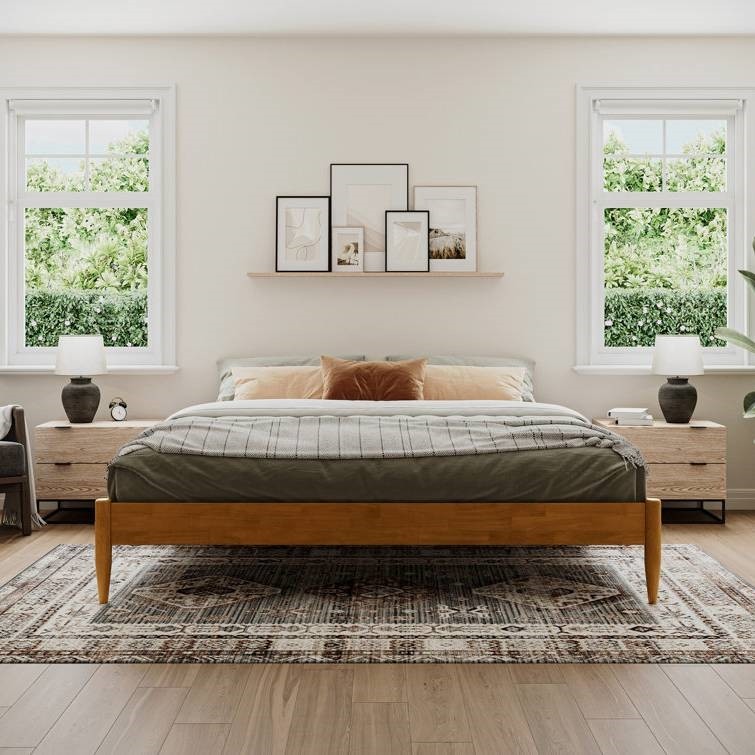 King Solid Hardwood Platform Bed Frame in Natural Wood Finish