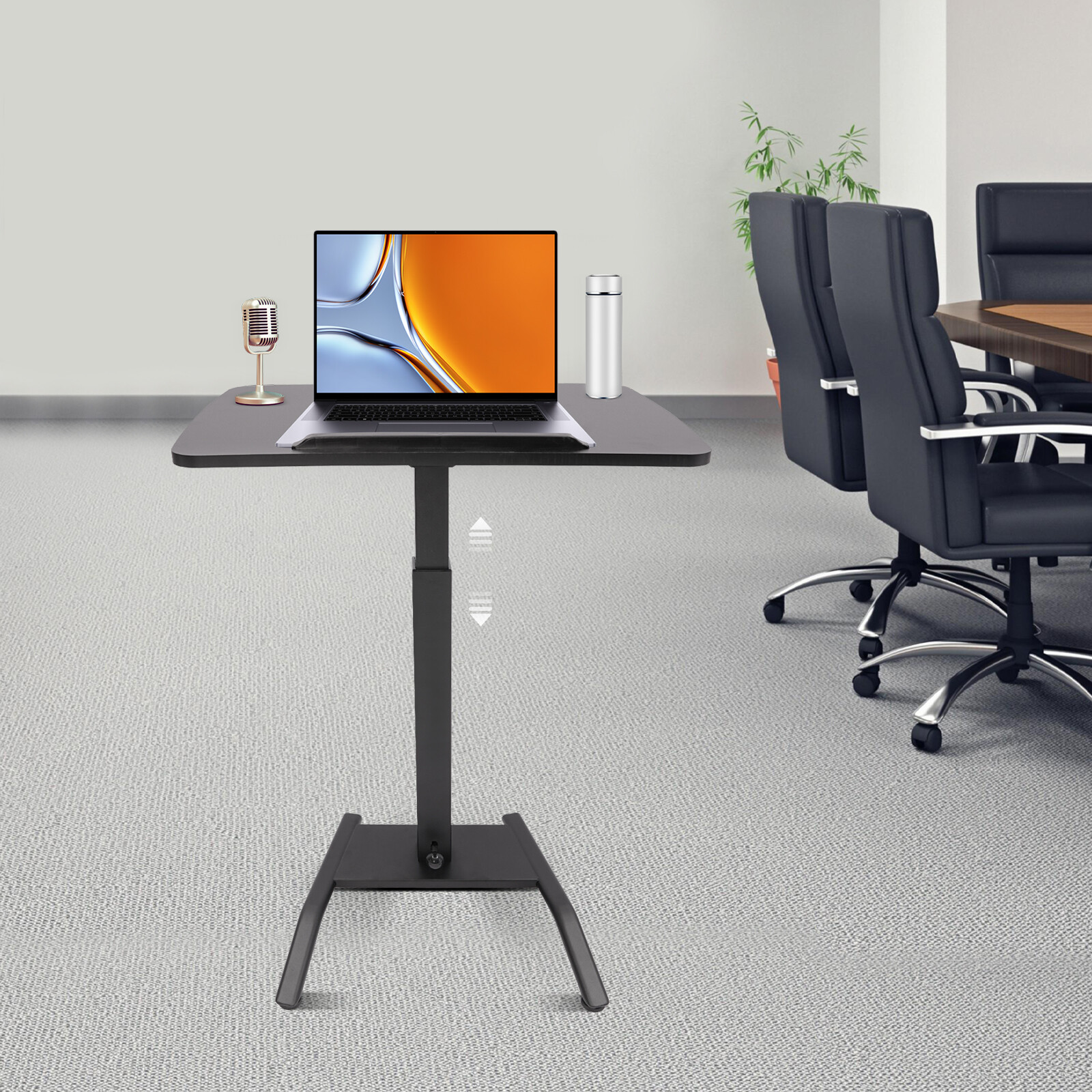 Adjustable Rolling Podium Desk Standing Lifting Computer Desk Black 25.5*17in