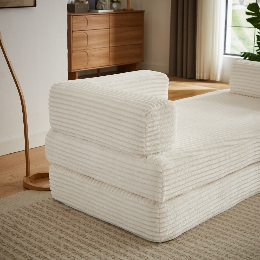 Beige Corduroy Loveseat Sofa, Plush Cloud Couch Design w/ No Assembly
