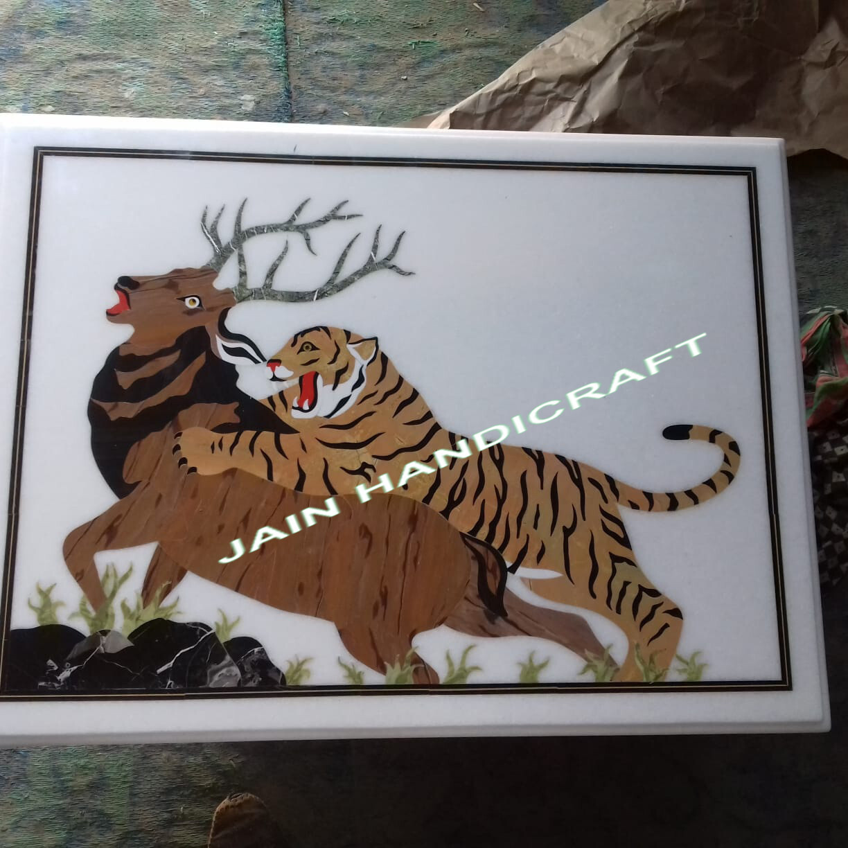 24 x 20 inches Marble Center wall panel tiger Table Top Inlay tiger eye stone